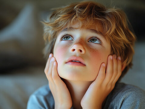 Thoughtful Boy with Sandy Hair and Freckles