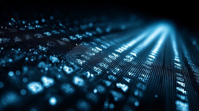 Streaming Digital Data with Alphanumeric Symbols on Dark Background