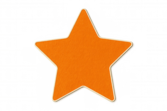 Orange textured star with beige border isolated on transparent background, perfect for graphic design projects