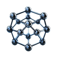 Molecular structure model with metallic spheres and connecting rods representing science and technology concepts perfectly at 152 on transparent background