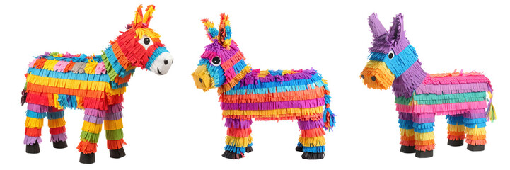 Pinata Trio: A vibrant trio of brightly colored pinatas, crafted with playful detail and festive flair, ready to bring joy and amusement to any celebration.