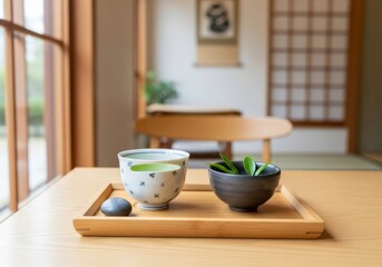 Green tea in porcelain cup