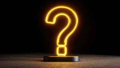 Neon question mark on dark background