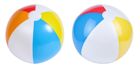 Colorful Beach Balls: Two vibrant beach balls display classic summer colors, evoking the carefree spirit of beach fun and relaxation.