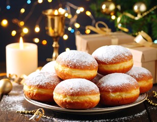 Festive Donuts on Wooden Table