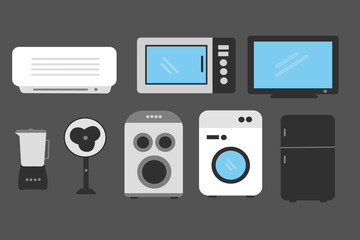 Home Electronics Clipart Set with TV, Refrigerator, Washing Machine and Microwave