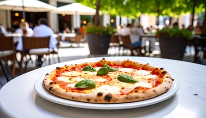Fresh pizza on a patio