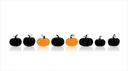 Simple black and orange pumpkins in a row, reflected