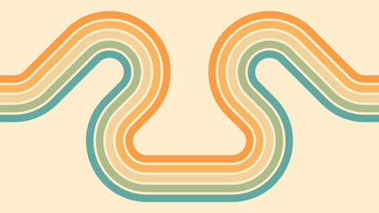 Abstract background of rainbow groovy Wavy Line design in 1970s Hippie Retro style. Vector pattern ready to use for cloth, textile, wrap and other.