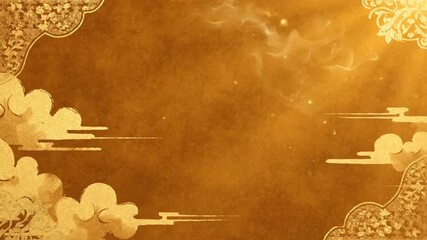Elegant Golden Texture with Asian Patterns Clouds and Floral Design Ideal for Festive Occasions and Cultural Celebrations Creates Rich and Ornate Visual Backgrounds - Powered by Adobe