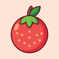 Cartoon Illustration of a Stylized Red Tomato with Green Leaves