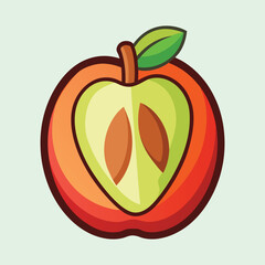 Artistic depiction of a sliced apple with vibrant colors and thick outlines