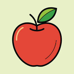 Illustration of a red apple with a single leaf and stem