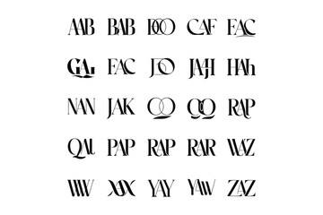 Collection of stylized three letter words in a grid on a white background © Aqib