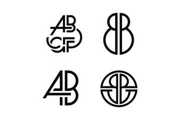 Four black and white letter based logos in a grid pattern on a white background