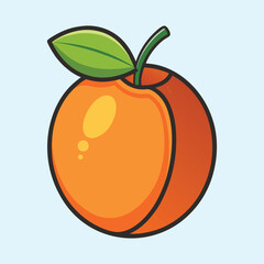 Cartoon peach with a leaf on a light blue background illustration