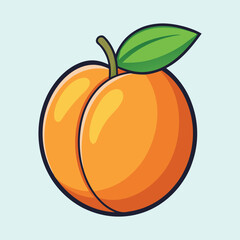Stylized vector illustration of a cartoon peach with leaf on a light background