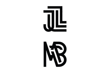 Two sets of stylized black letters on a white background, jl and mb letters