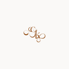 wedding initial concept caligraphic style monogram letter luxury minimalist logo design KC