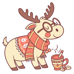 Whimsical Moose feeling Peaceful in a Christmas setting with wearing glasses – colored in Warm Cozy