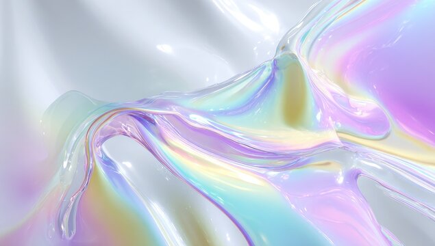 Abstract iridescent liquid flows in soft pastel colors