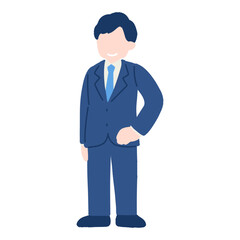 腰に手をあてて立つスーツのビジネスパーソン[男性]のフラットなイラスト
