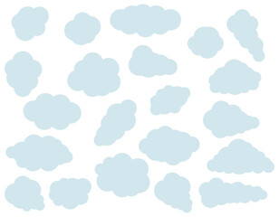 雲のようなモコモコのシンプルな吹き出しのセット　青