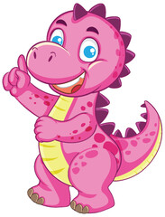 Smiling Cartoon Pink Dinosaur Pointing Upward