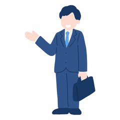 案内をするスーツのビジネスパーソン[男性]のフラットなイラスト
