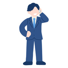 携帯電話で通話するスーツのビジネスパーソン[男性]のフラットなイラスト

