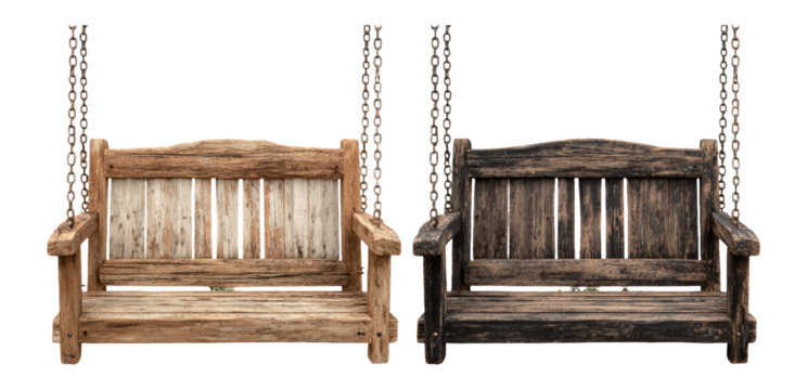 Vintage Wooden Swing Benches Isolated on Transparent Background