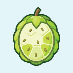 Detailed Cartoon Illustration of a Cut Sugar Apple Fruit with Seeds