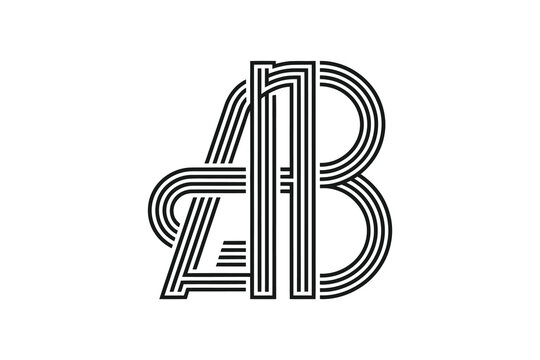 A black and white logo with the letters a and b made of parallel lines design