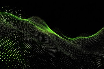 Abstract digital wave of glowing green dots on a black background