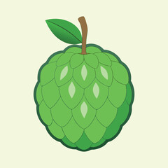 Stylized illustration of a vibrant green cherimoya fruit with leaf and stem