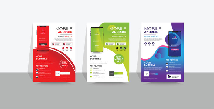 Modern Mobile app promotion flyer brochure vector template layout. 
