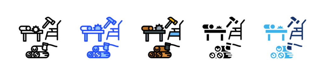 Wood Processing Icon Collection With Multiple Styles