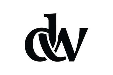 A bold black and white logo featuring the intertwined letters d and w on white