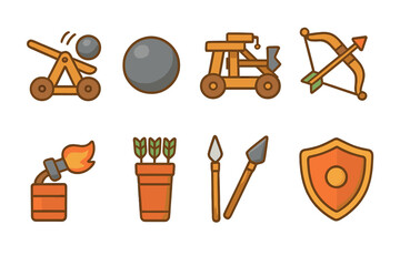 Children's Chess Icons. Flat vector mini-illustrations chess strategies in colors children's illustrations: fork, pin, skewer,
