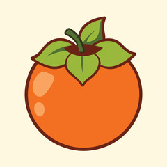 Stylized vector illustration of a ripe persimmon fruit with leaves