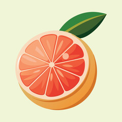 Cartoon Slice of a Grapefruit with a Green Leaf Against Green Background