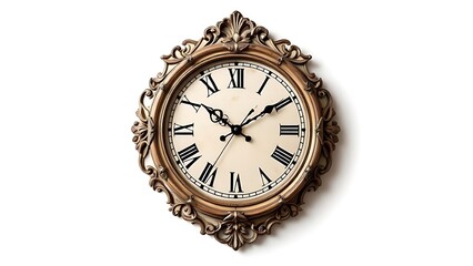 Vintage American wall clock with wooden frame and Roman numerals. Perfect for antique collections, retro home decor, history, and interior design concepts