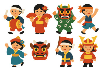 Cultural Procession Icons. Flat vector mini-illustrations cultural procession in colors children's illustrations: traditional
