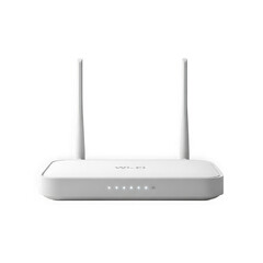 Modern white wifi router with antennas, isolated on transparent background