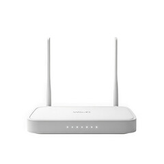 White wireless router with two antennas isolated on transparent background