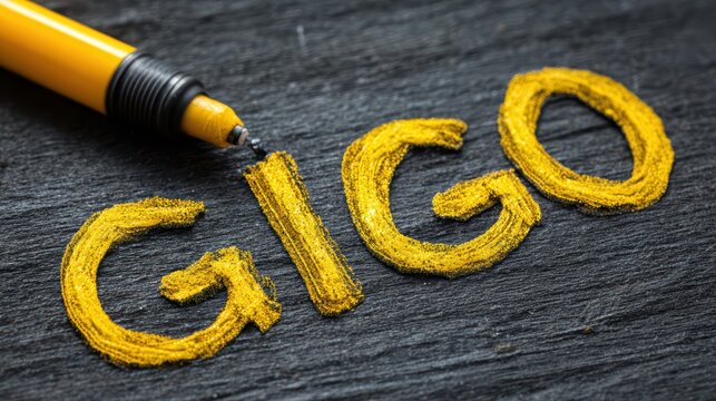 CloseUp of a Marker Writing GIGO Acronym on Black Surface Inspiring Efficiency and Precision for Modern Projects.