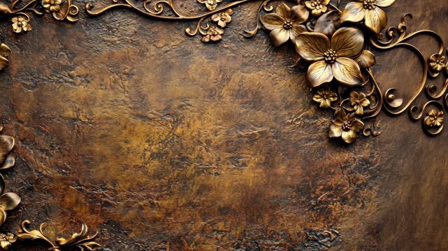 Elegant Bronze Floral Frame with Ornate Swirls on a Textured Antique Background.