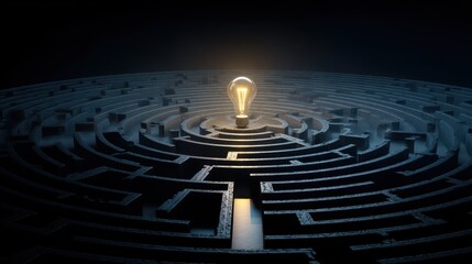 Glowing Lightbulb at the Heart of a Mysterious Circular Maze Inspiring Curiosity for Dynamic Projects.