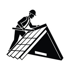 Obraz premium Worker Fixing Roof Tiles Roofing Vector Art