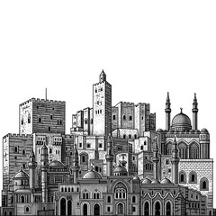 Syrian city sketch icon logo flat vector design